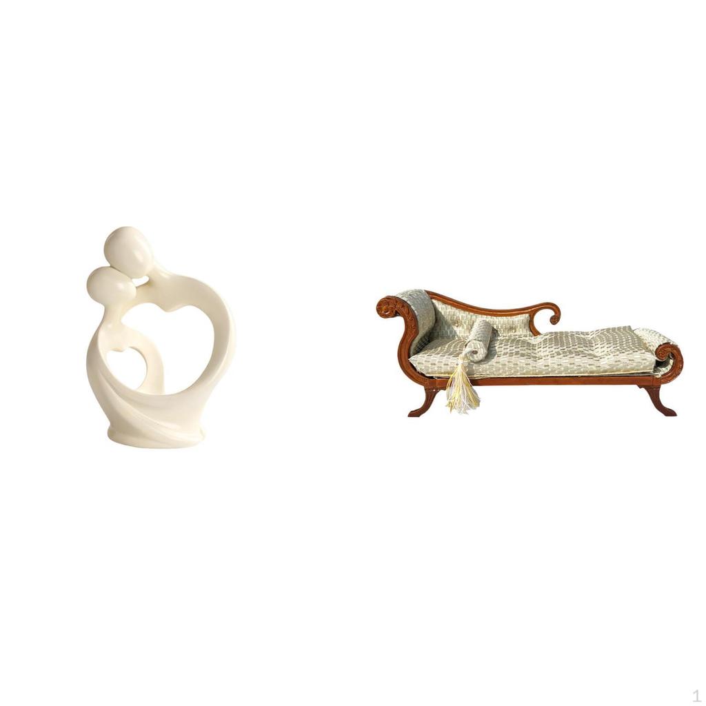 Artistic Resin Figurine Couple Sculpture with Miniature Wooden Sofa Bed Bench Chair Lounge for Desk