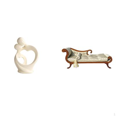 Artistic Resin Figurine Couple Sculpture with Miniature Wooden Sofa Bed Bench Chair Lounge for Desk