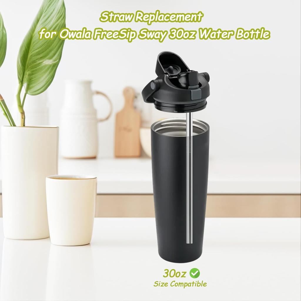 6Pcs Metal Straw Replacement Compatible With Owala FreeSip Sway 30oz Water Bottle, With 2 Straw Cleaner, Reble Stainless Steel Straws for Owala