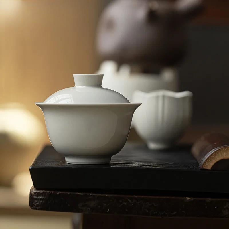 100ml Plant Ash Gaiwan Boutique Tea Tureen Household Tea Bowl With Lid Kit Maker Cover Bowl Chinese Set Ornaments Craft