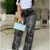 VIONA Women Sequins Tassel Wide Leg Blue Denim Pants Streetwear Party Vintage High Waist Jeans Trousers
