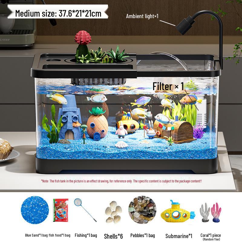 Eco-Friendly Desktop Goldfish Tank with Integrated Filter & Aerator for Living Room – Betta Fish Landscaping Aquarium