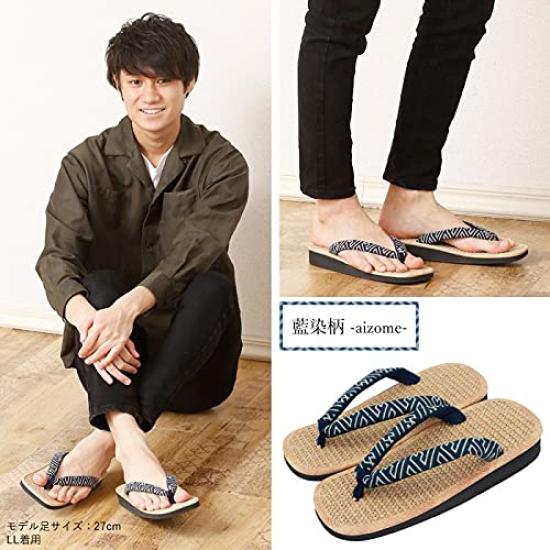 Takeharu Geta Made In Comfortable Hemp Pattern of Your Size Indigo Dye Sandals, Japan, Men's, Sandals, Choice, L,