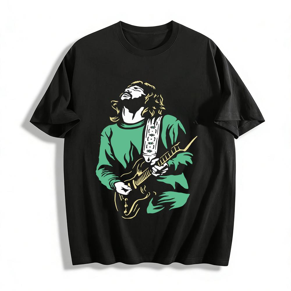 Vintage Rock Guitarist Print Casual Long Sleeve T-Shirt Pure cotton T-shirt XXS