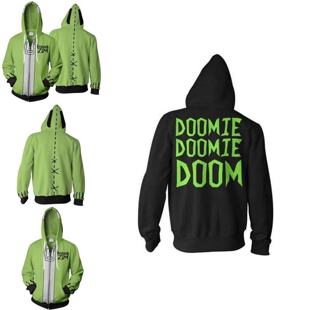 Felpa con cappuccio e zip da uomo stampata Invader Zim in comodo materiale morbido