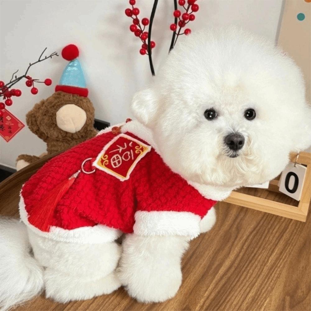 Plush Dog New Year Clothes Chinese Knot Buttons Pet Tang Suit Warm Puppy Coat Holiday Celebration