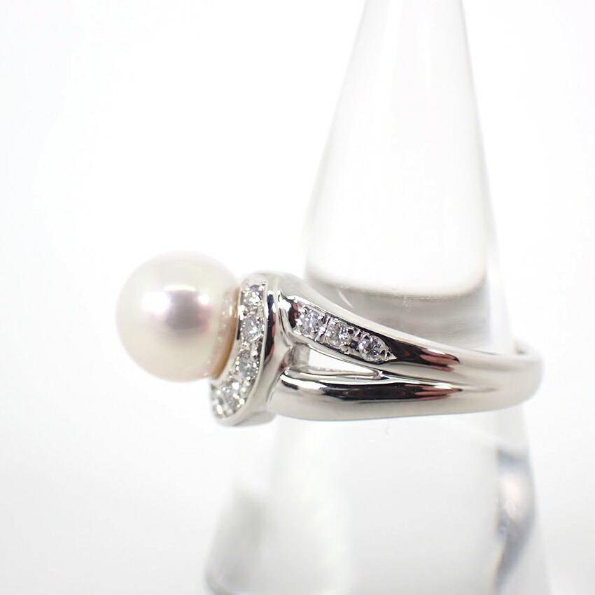 [Pre-owned] POLA/Pt900 Akoya Pearl/Diamond Ring/Size 12/j36-1