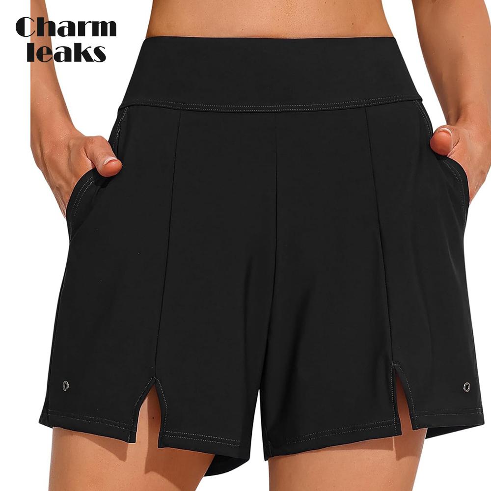 CHARMLEAKS Women Swim Shorts with Pockets High Waisted Bathing Suit Bottoms Tummy Control Swimsuit