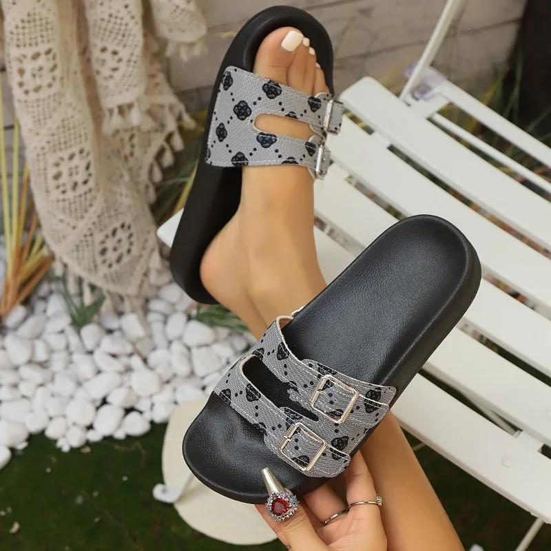 

Летние женские тапочки, удобные тапочки на платформе, женские повседневные сандалии с набивным рисунком, удобные легкие шлепанцы для женщин 40 серый