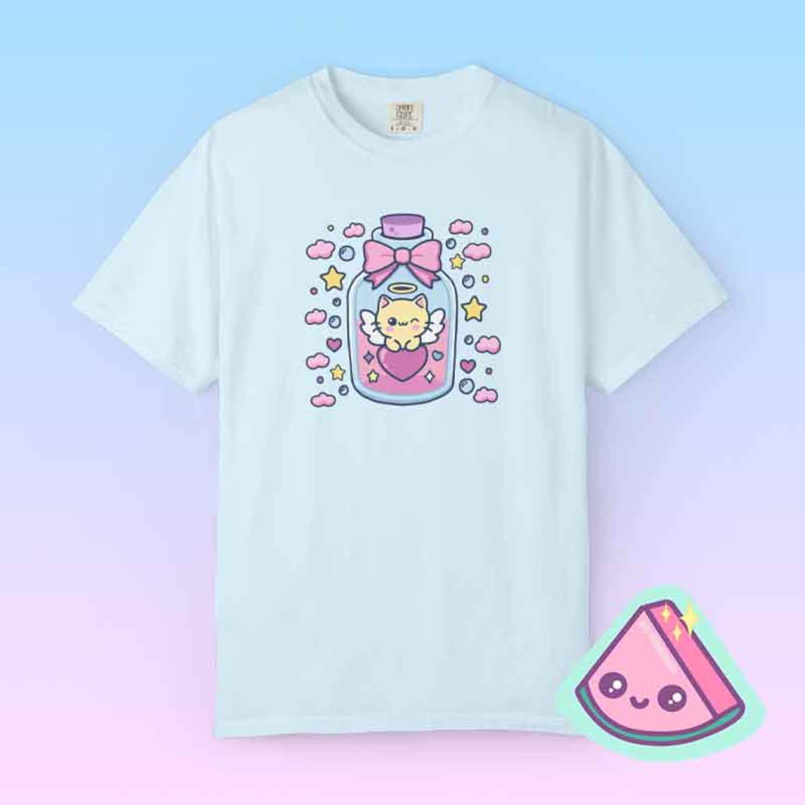 Kawaii Angel Cat Shirt, Comfort Colors Pastel Kitty Tee, Fairy Kei Cat Graphic Tee, Cute Cat Lover Gift 4XL