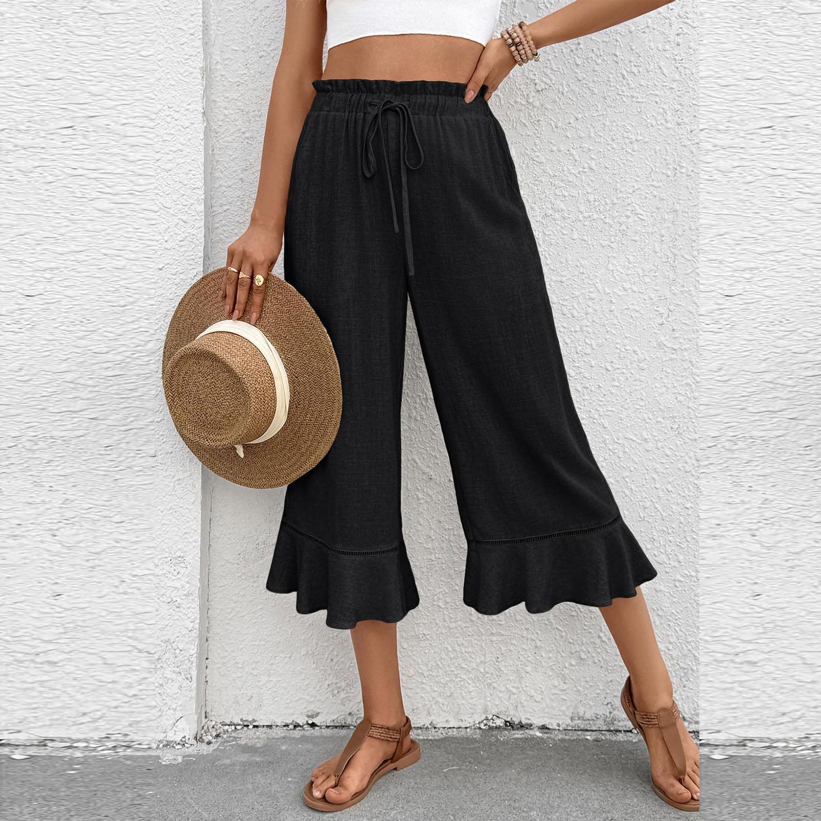 Women s Casual Fashion High-Waisted Pants M чёрный