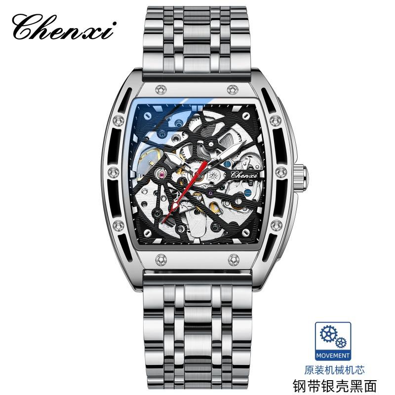 Chenxi montre mécanique automatique creuse en forme de tonneau de vin pour hommes lumineuse fabricant montre mécanique
