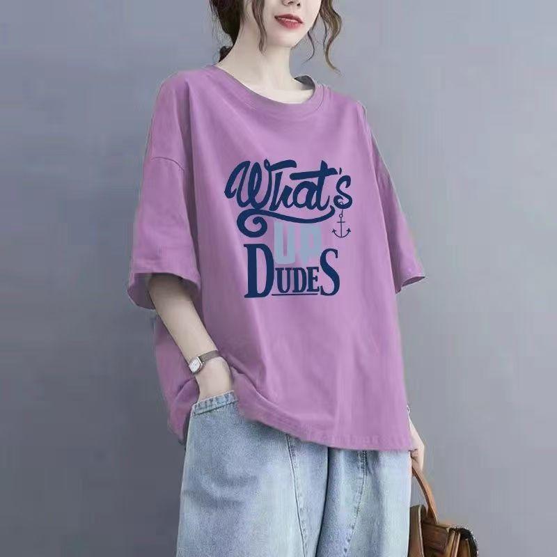 Fashion Cotton Short Sleeve T-shirt Women 2024 Summer Large Size Loose Version Casual Tops