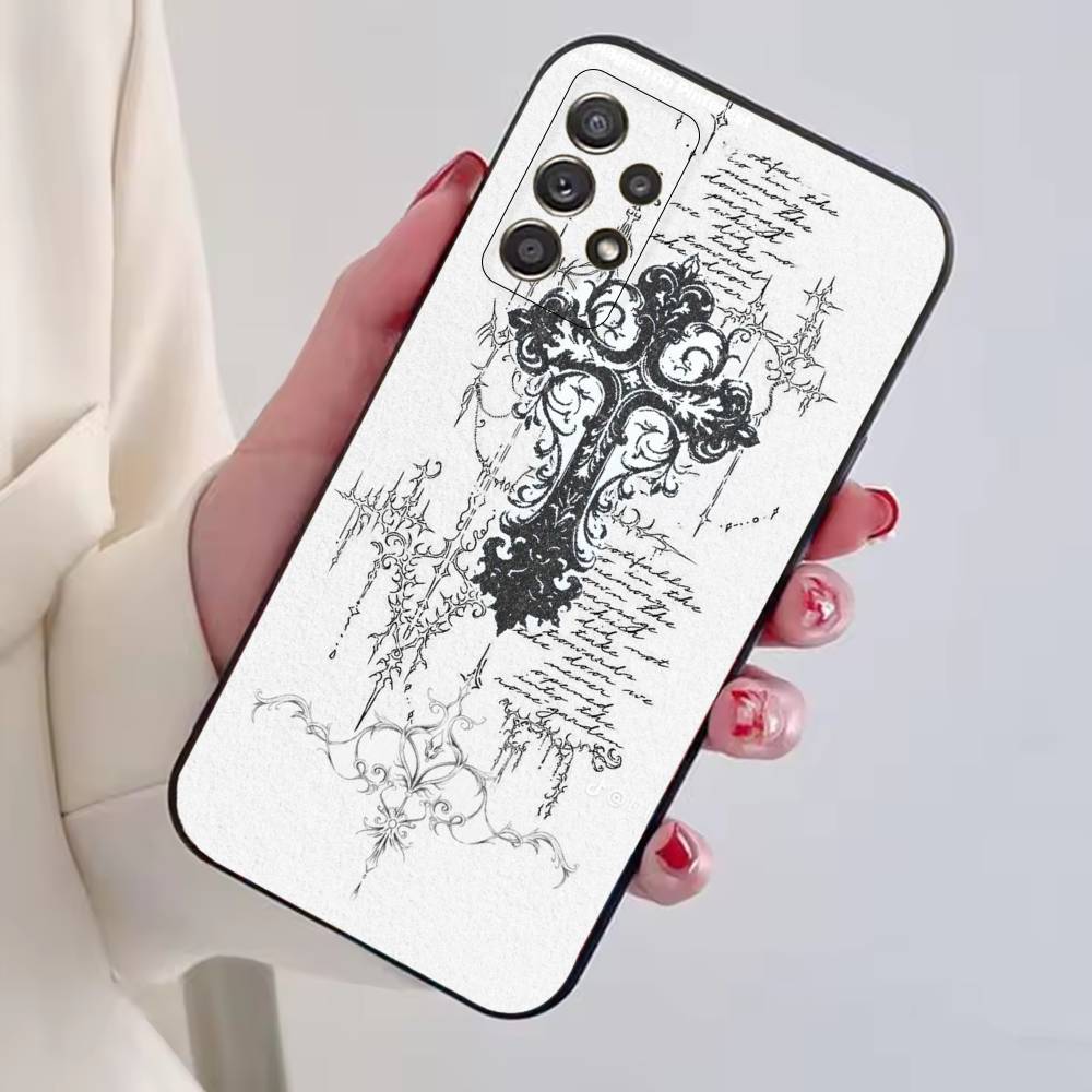 C-Cool Dark Catgothic C-Cross Phone Case For Samsung S25,S24,S21,S22,S23,S30,Ultra,S20,Plus,Fe,Lite,Note,10,Black Cover