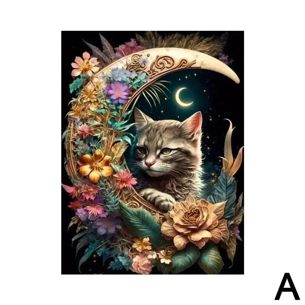 DIY Moonlight Diamond Art Dream Cat Diamond Art Kit For Living Room Fantasy Decoration Hanging Full Drill Scenery Painting Z7D3