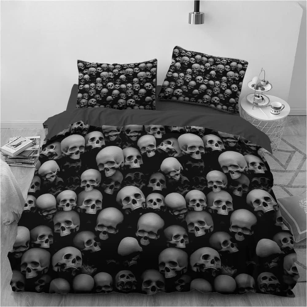 3D printed Gothic skull rose microfiber duvet cover soft and comfortable 3-piece bedding set with zipper and 2 pillowcases