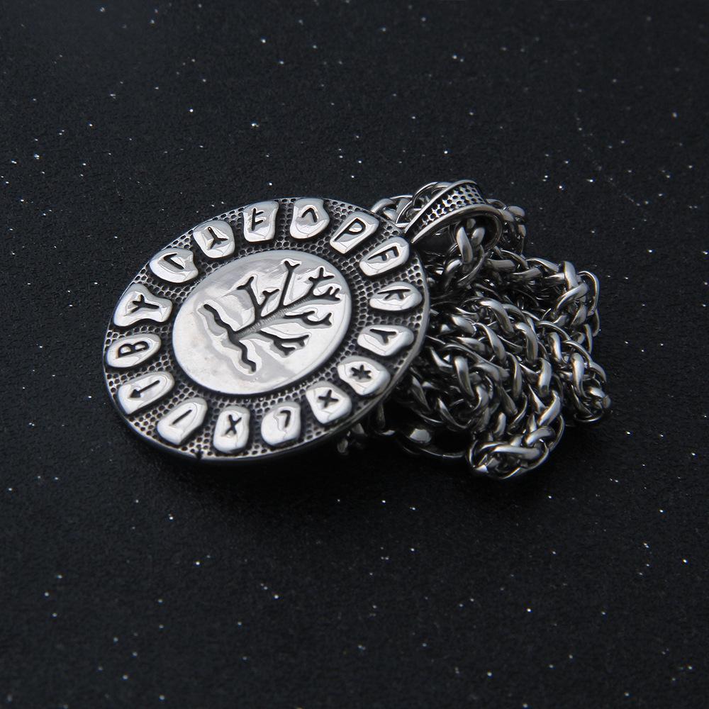 Vintage Round Tree of Life Viking Rune Pendant Necklace Charm Men'S Necklace Fashion Hip Hop Punk Accessories Jewelry
