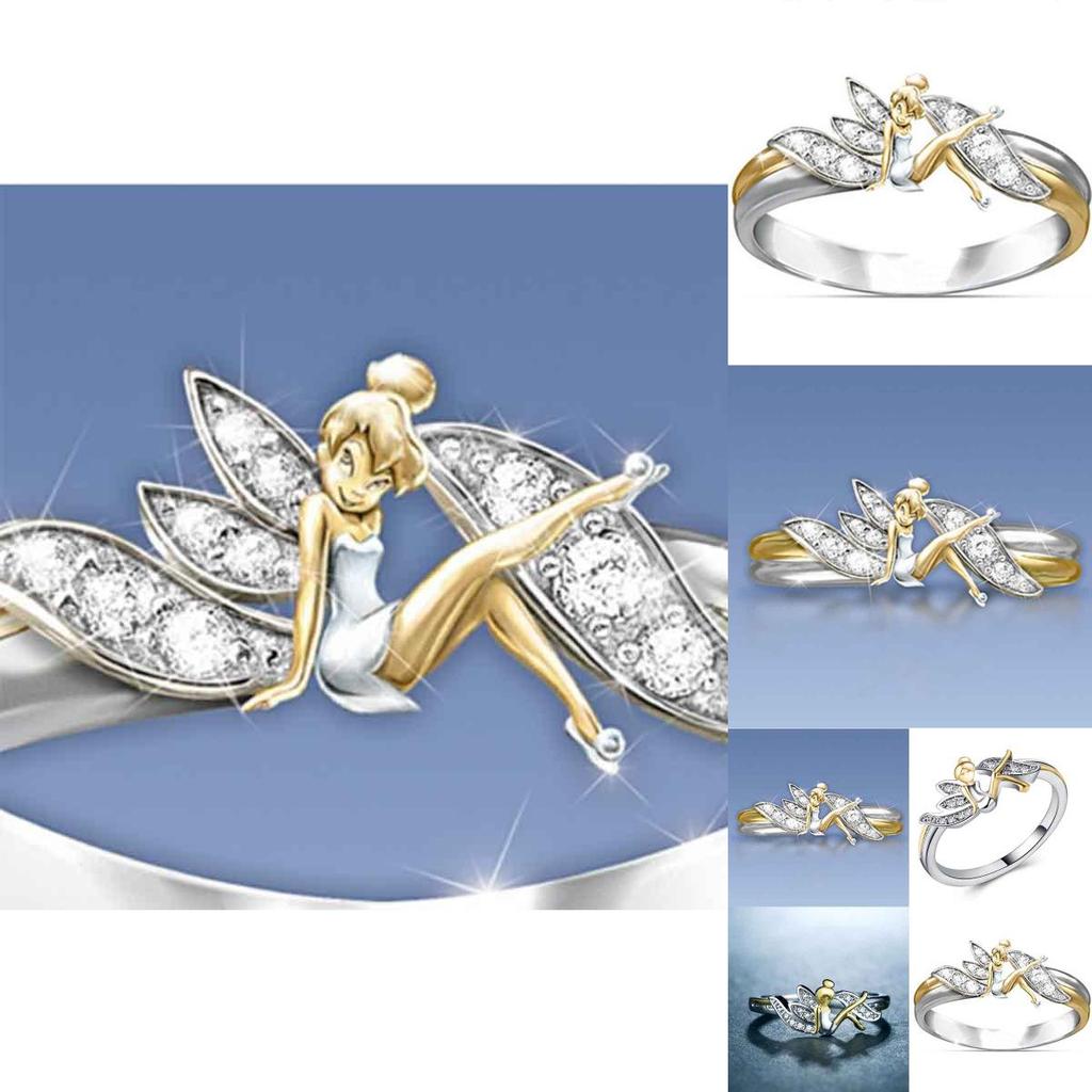 Exquisite Fantasy Flower Fairy Elf Cubic White Gold Plating Two-toned Wedding Ring Jewelry For Women