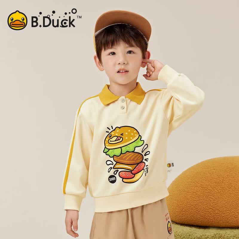 B.Duck Boys Lapel Collar Cartoon Sweatshirt 110 бежевый
