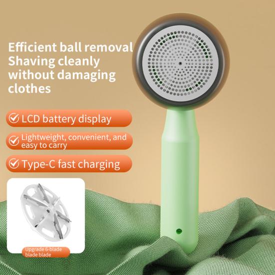 Lint Trimmer Fabric Shaver Electric Lint Remover with 6-Blade Cutter Display Rechargeable USB Adjustable Speed LED
