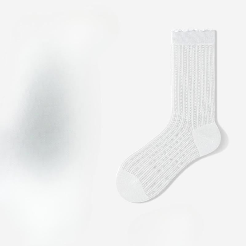

Women s Summer Mid-calf Socks, Breathable, Deodorizing, Sweat-absorbing, Pure Cotton, Cold Socks, Black Fungus Edge Pile Socks 1 pair чистый белый