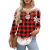 Women's Christmas Print Neck Three Quarter Sleeve T-Shirt Casual Holiday Top