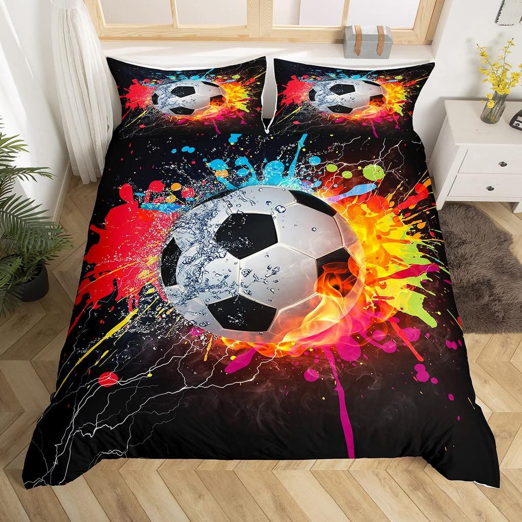 Kids Volleyball King Queen Duvet Cover Teens Ball Sports Bedding Collection Grunge Hippie Tie Dye Comforter Cover Polyester Quilt Cover