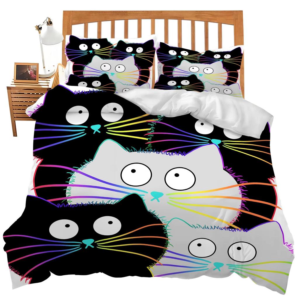 Cute Cat Duvet Cover Set Boys Girls Adults Animal Printed Bedding Set Pet Theme Comforter Cover Pet Quilt Covers with Pillowcase