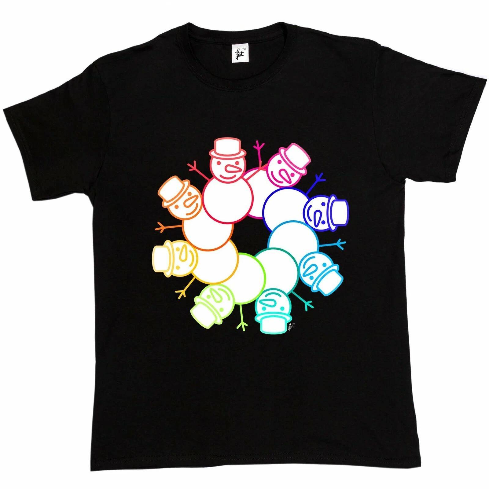 Smiling Happy Christmas Snowman Ring Wreath Rainbow Mens T-Shirt M