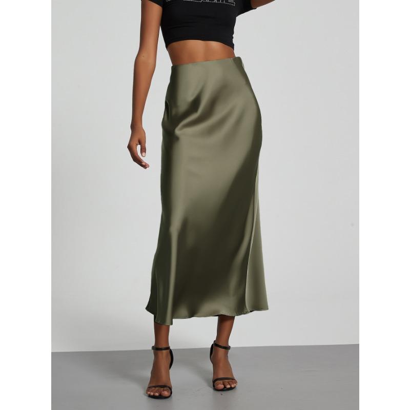 Dámská temperamentní elegantní saténová sukně s hedvábnou texturou, zeštíhlující sukně