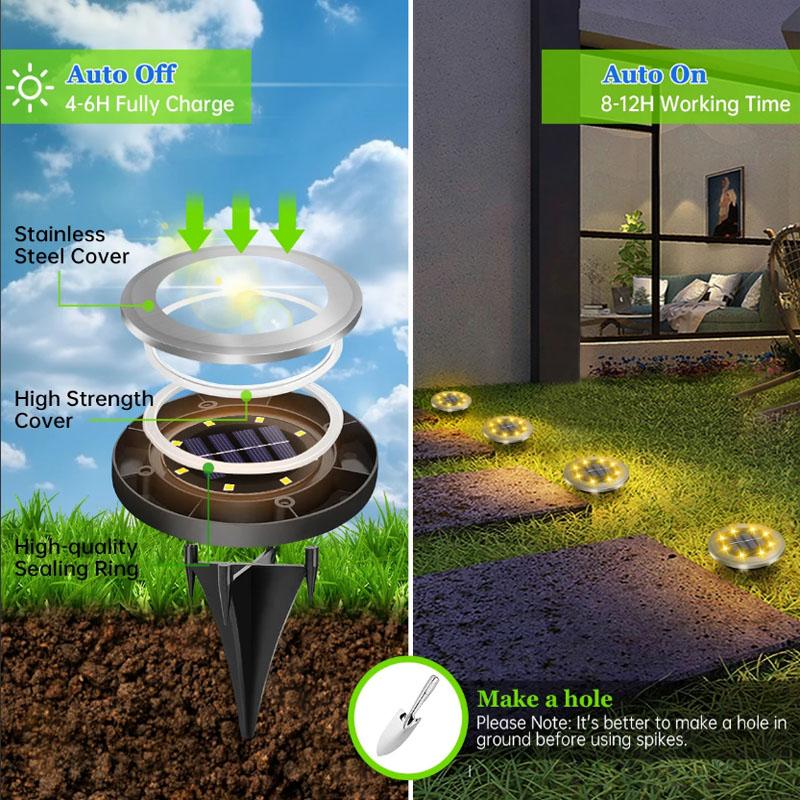 8LED Solar Ground Lights Waterproof Outdoor In-Ground Landscape Lighting for Garden Patio Pathway Lawn Bright Garden Solar Lamp