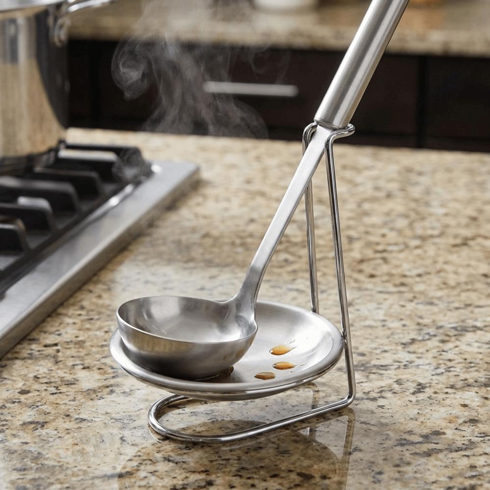 Modern Stainless Steel Vertical Spoon Rest Stable Convenient Scoop Holder with Plate Space Saving Kitchen Storage Tool Kitchen