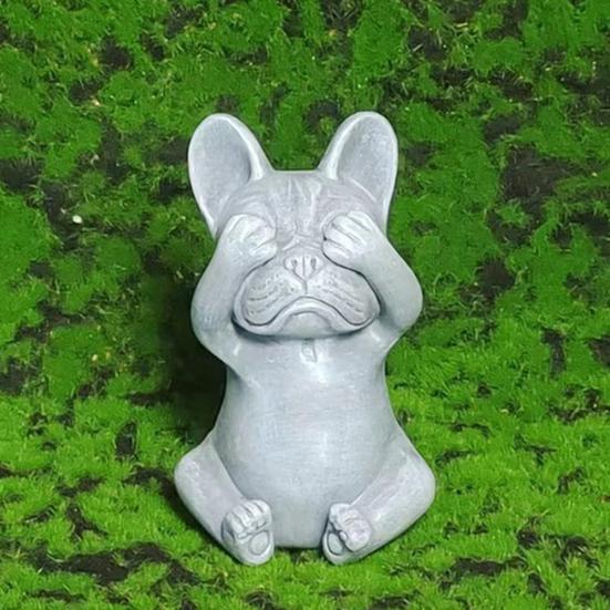 Bulldog Figurine No See No Speak Bulldog Ornament Handmade Resin Hear No Evil Dog Statue