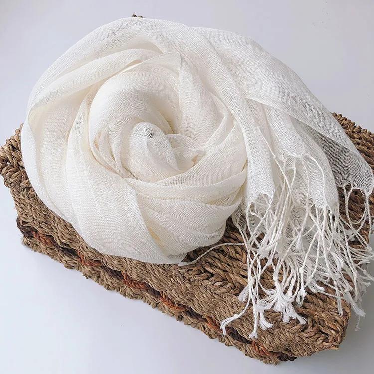 Pure Linen Thin Solid Color Scarf Multi-Color Fresh And Elegant Beach Silk Scarf Women'S Versatile Sunscreen Shawl