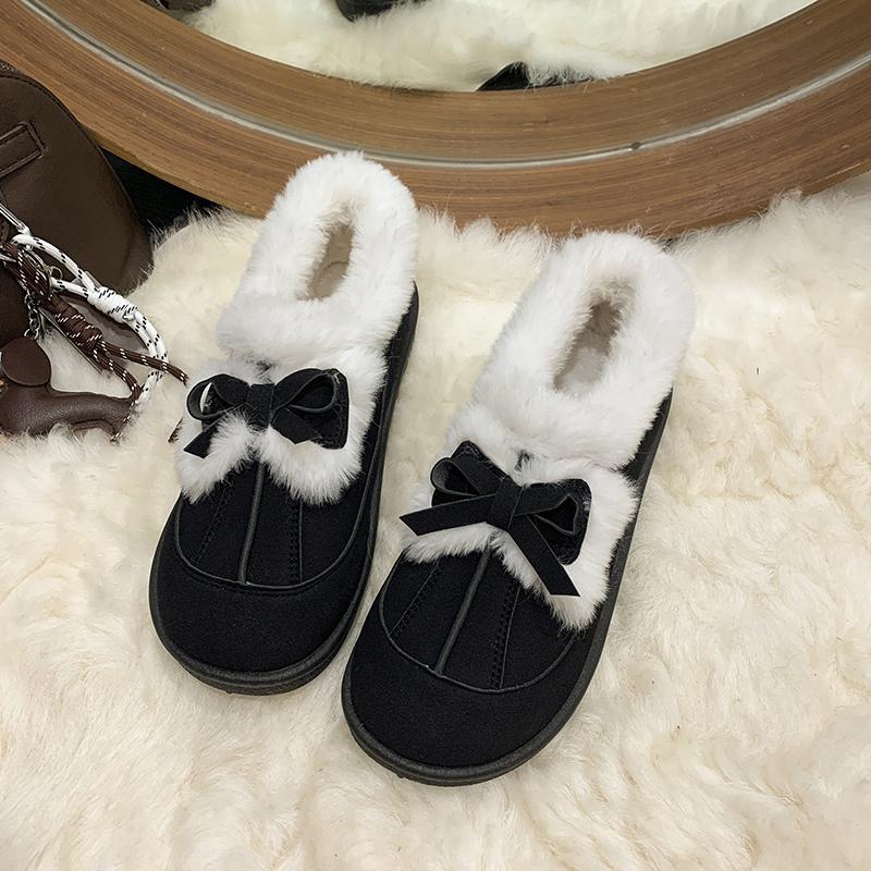 Winter Warm Short Plush Suede Casual Shoes Women 2026 Sweet Bowknot Furry Non Slip Snow Boots Fluffy Fur Woman's Ankle Boots