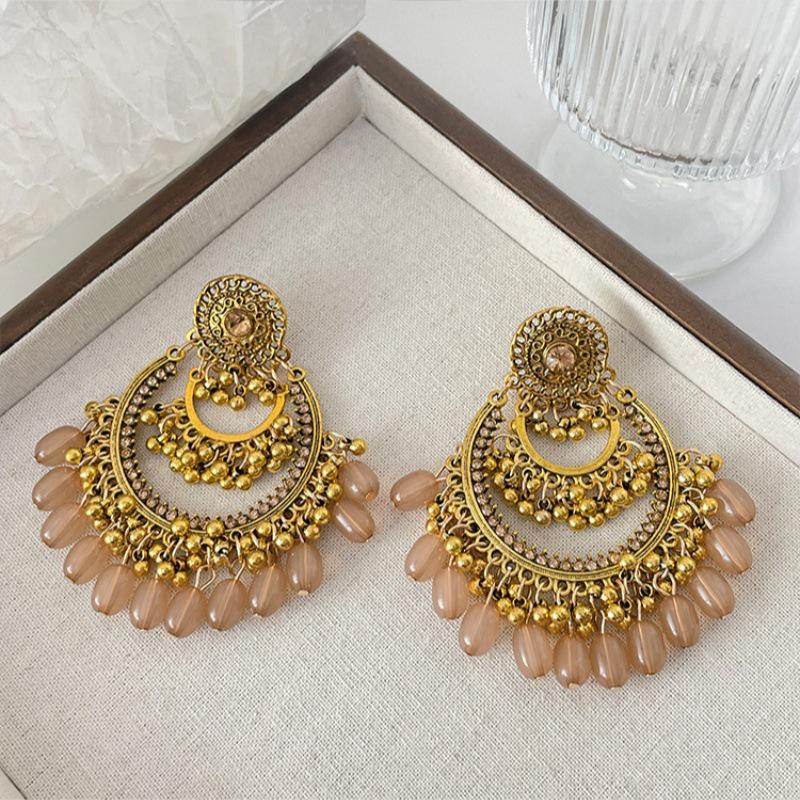 Silver Needle Diamond-Inlaid Acrylic Tassel Earrings: Luxurious Ethnic Style Studs for Women