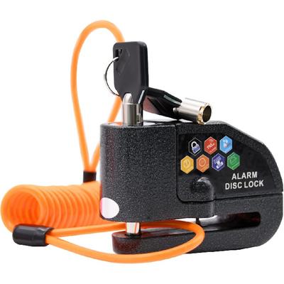 Juego de bloqueo de disco con alarma, bloqueo de freno, antirrobo, impermeable, 110 dB, 7 mm, cable recordatorio de 5 pies para motocicletas, bicicletas, scooters, bolsa de transporte (1 Uds negro)