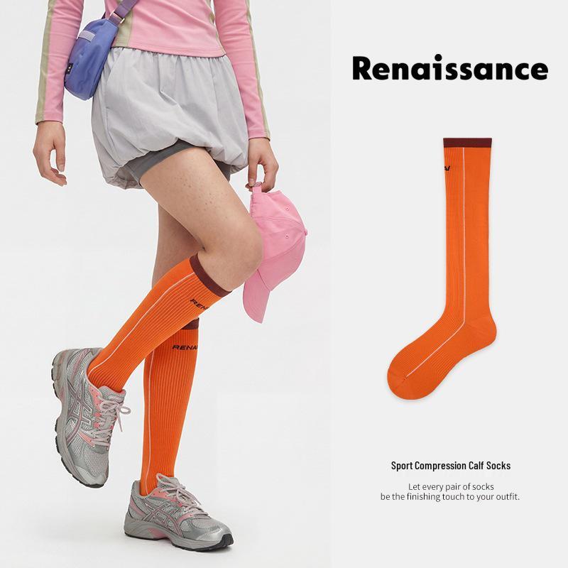 Renaissance Vibrant Orange Low-Pressure Yoga & Fitness Mid-Calf Socks