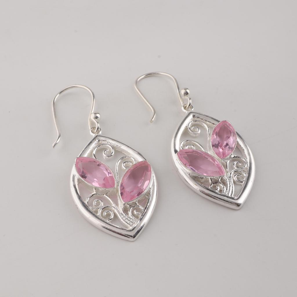 Pink Morganite Gemstone Sterling Silver Handmade Earring, 925 Silver Jewelry For Mother/Wife, Dangle Earring, New Year Gift CE-24-10