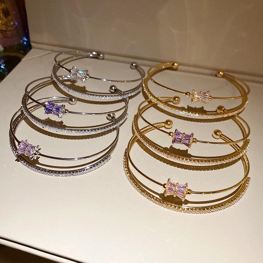 Zircon Round Open Bangle - High-End Light Luxury Women's Jewelry