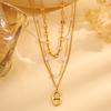 Stainless steel necklace Pearl three-layer light luxury necklace does not fade female pig nose pendant Titanium steel necklace temperament jewelry