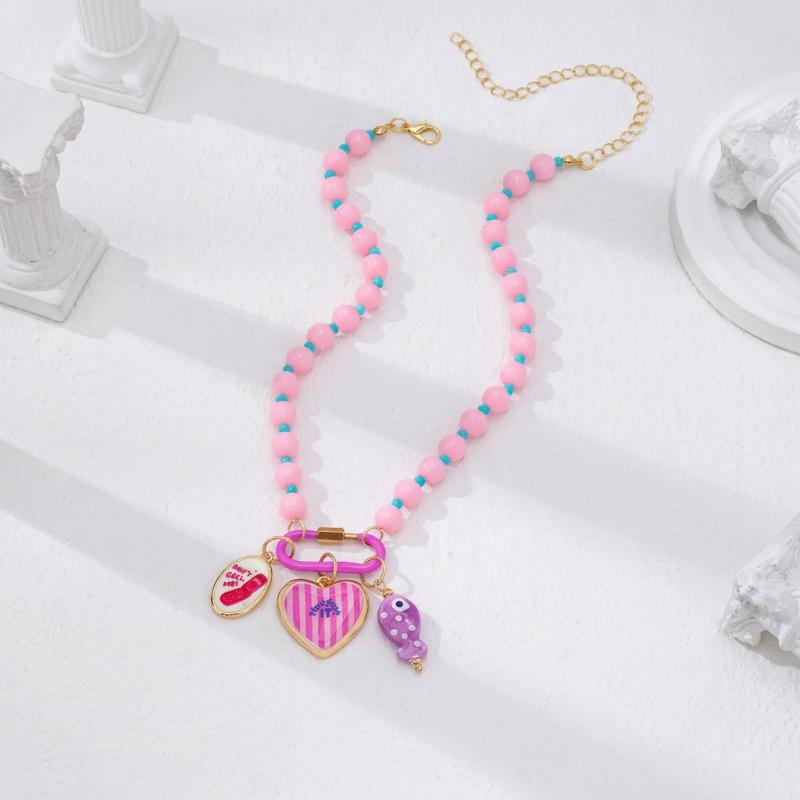 Bohemian Layered Summer Beach Necklace Acrylic Colorful Beads Fish Starfish Charms for Daily Dating Wear