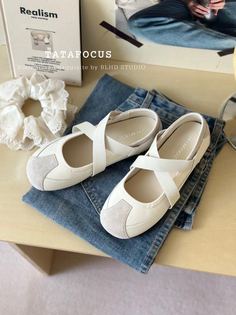 Leather cross belt shallow mouth ballet single shoes women's 2025 spring and summer new hollow low heel casual shoes Mary Jane shoes