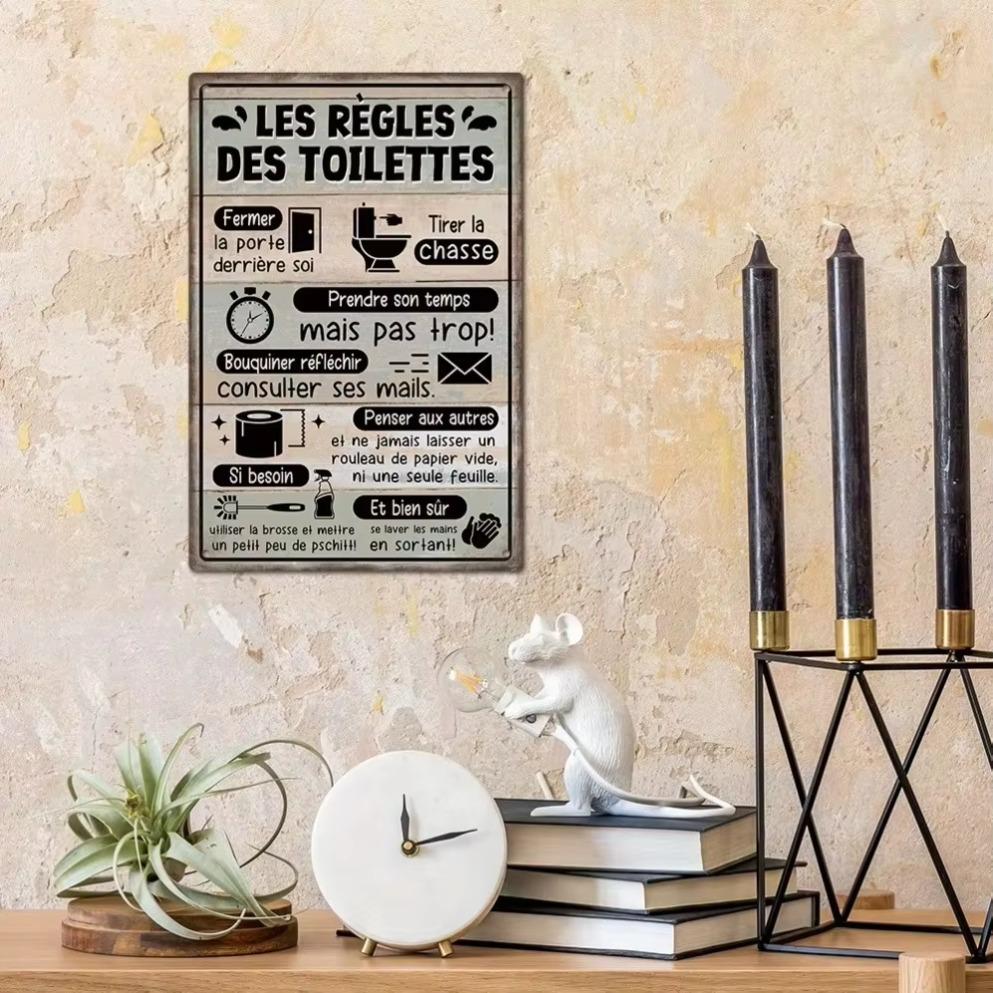 Putuo Decor 1pc Vintage French Toilet Rules Sign Les Règles Des Toilettes Wall Decor for Bathroom Restroom