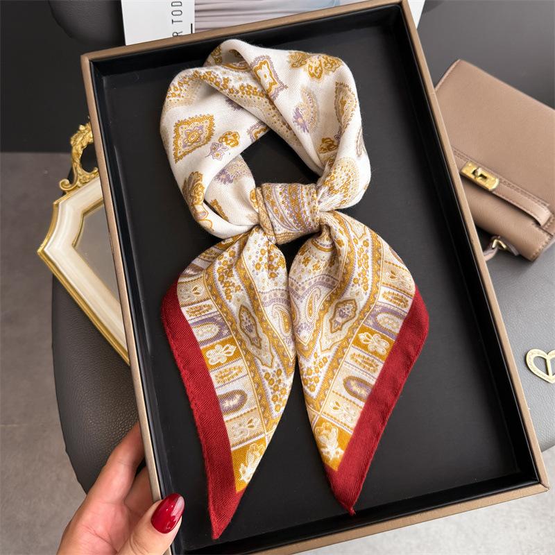 Cashew Print Female Neck Scarf Cotton Linen Feeling Women Square Hair Scarves Foulard Head Band Shawls Wraps Neckerchief Bandana