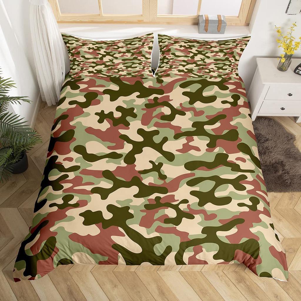 Red Camouflage Pattern Duvet Set Three-Piece Set Bedding Bedroom Decoration