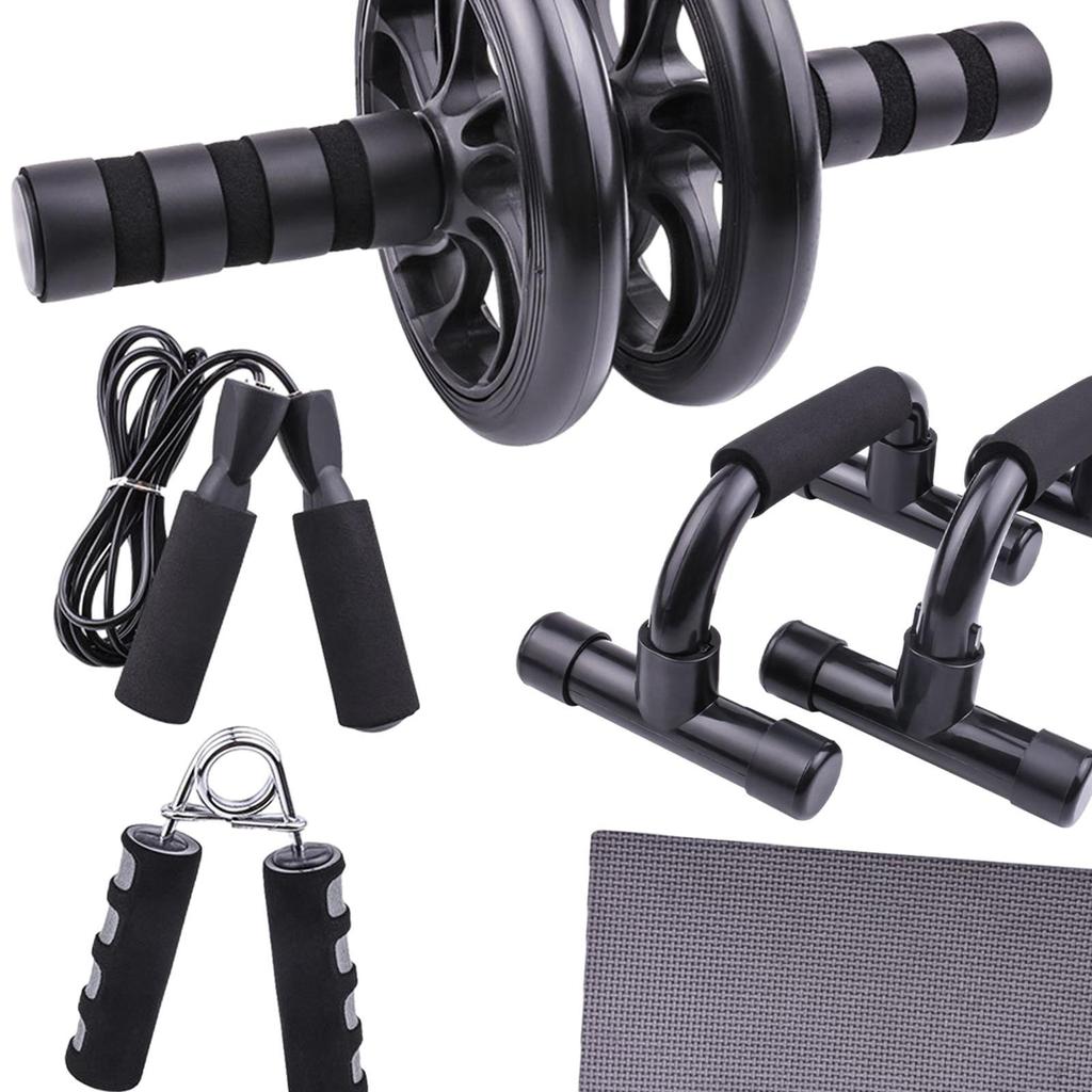 Ab Exercise Bike, 2 Push-up Bars, Jump Rope, Hand Gripper, Resistance Band, Knee Mat, Training