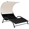 vidaXL Double Sun Lounger with Sun Canopy Textilene Black