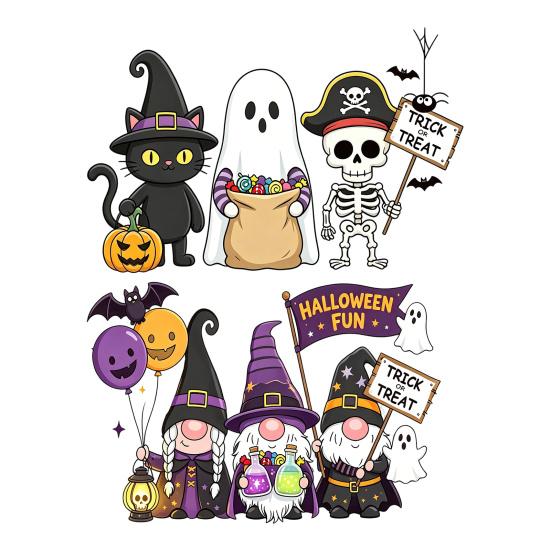 Static Glass Sticker, No Residue Reusable Window Clings, Festive Glass Decal with Halloween Dwarf Wizards Black Cats Ghosts Skeletons Pattern