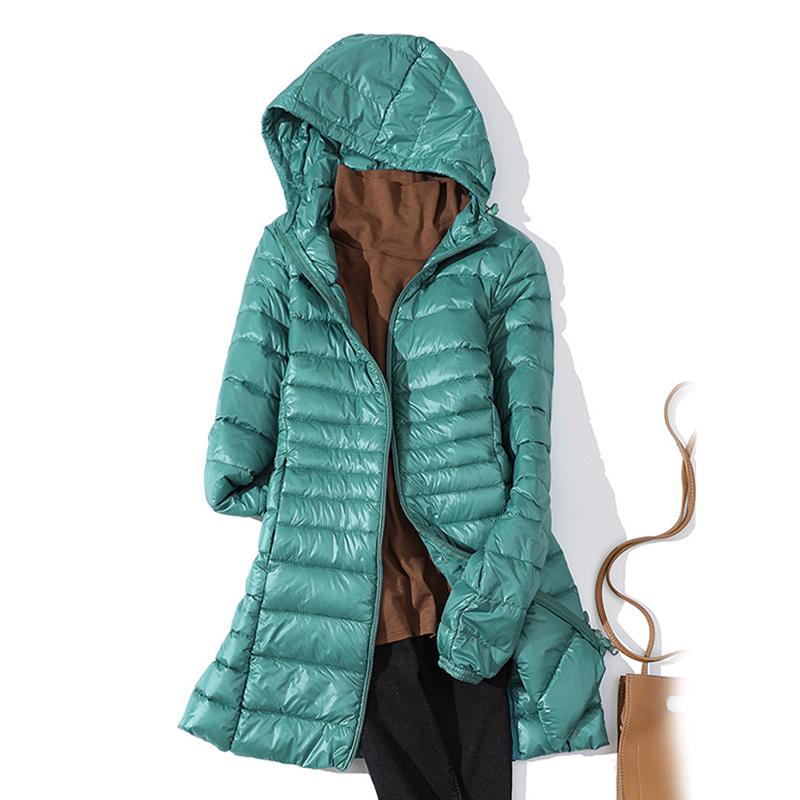Women Warm Winter Hooded Down Jacket Ultra Light White Duck Down Coat Slim Casual Long Coat Autumn Women